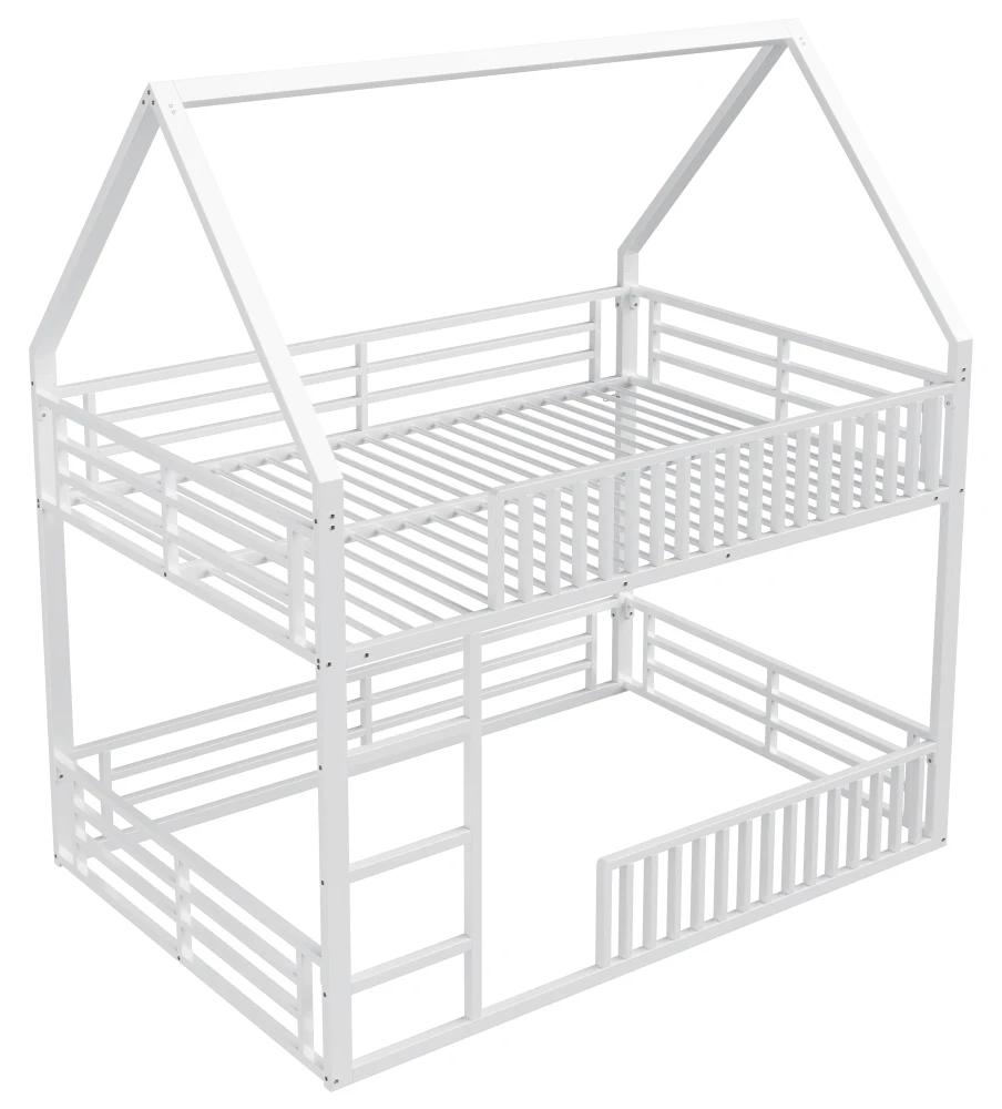 Kinder-Etagenbett - Metall - 140 x 200 cm - Schutzgitter - LED-Beleuchtung - Weiß