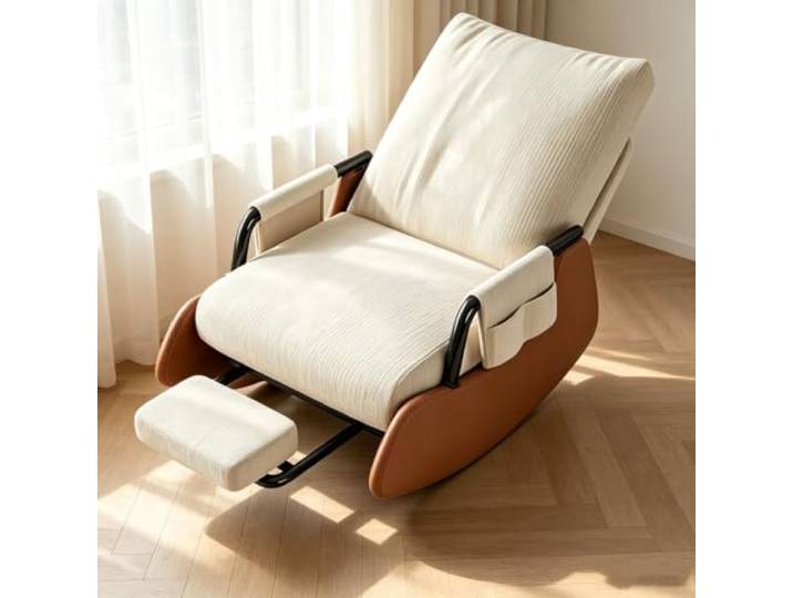 Lounge Schaukelstuhl für Wohnzimmer und Schlafbereich Sanfte Schaukelbewegung kombiniert mit integrierter Fußablage für ausgewogenen Sitzkomfort.