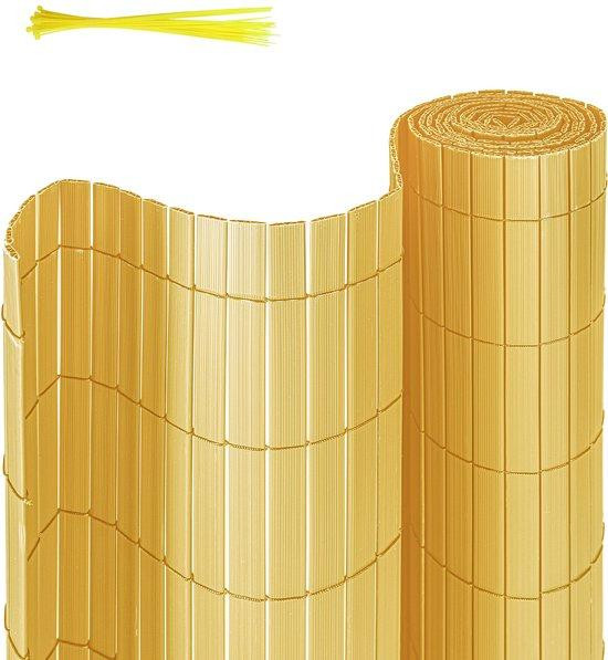 PVC Privacyscherm Mat W-vorm in Bamboe-look, Beige/Bruin, 0,8 x 5 meter