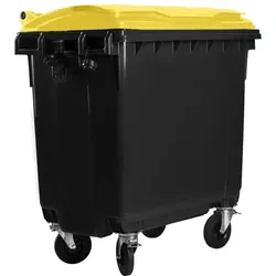 Hardwex Müllcontainer 770 l Schwarz mit gelbem Flachdeckel