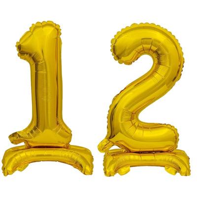 Stehender Folienballon Zahl 12 gold 38 cm 12. Geburtstag