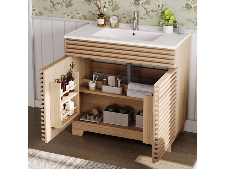 Bladez - Meuble sous lavabo Avec 2 Portes Meuble salle de Bain rangement étagères intégrées Design moderne 91x46x86 5 cm
