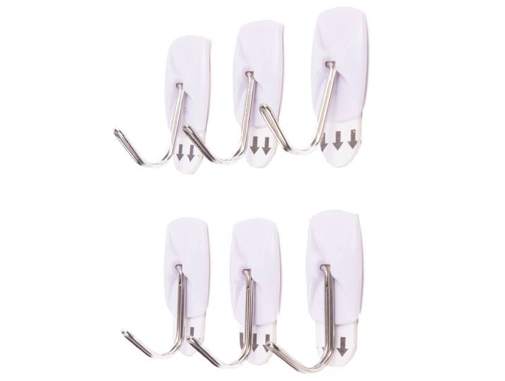 Klebe-Haken, 6er-Set, leicht entfernbar, bis 800 g, 2,1 x 3 cm