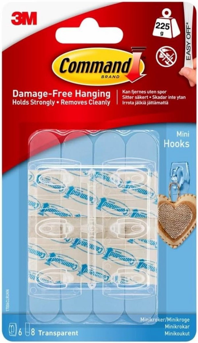 Set van 6 transparante plakhaakjes met 6 haken