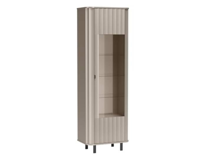 Komodee Vitrine SECHELT - Grau - Glasregale - Gefräster Front - Beleuchtung - 65 x 200 x 41 cm