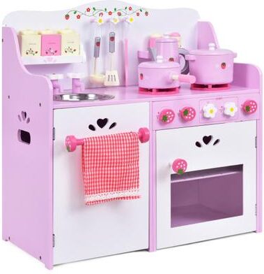 Costway Kids Wooden Kitchen Toy Strawberry Pretend Cooking Playset