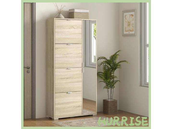 Cocosity Meuble À Chaussures Avec 4 Abattants 2 Placards Et Façades Miroir Pour 16 Paires De Chaussures Meuble D'Entrée