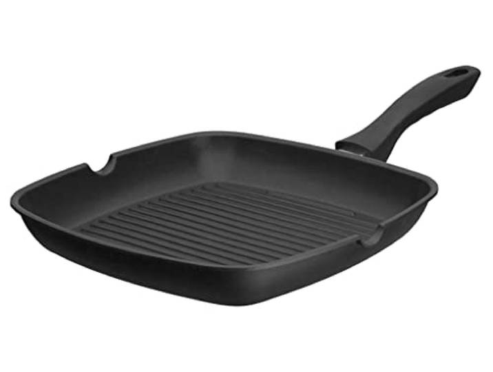 GSW Grillmeister 413251 Poêle à griller avec 2 becs verseurs\, fond grill\, aluminium\, noire\, 28 x 28 cm