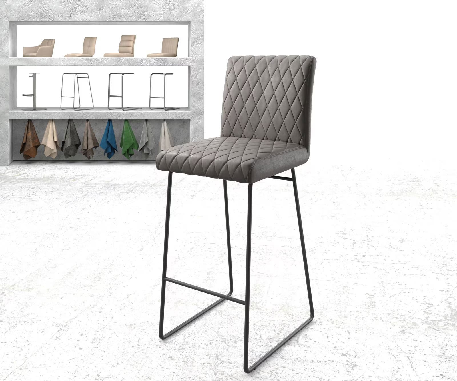 DELIFE Barstoel Earnest-Flex met diamant quilten in antraciet en zwart, modern metaal en textiel