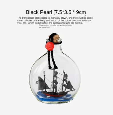 Inspire Picks Black Pearl Ship In A Bottle Decor Pirate Glass Bottle Nautical Ornament black Pearl 7.5cm