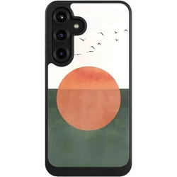 Nivocase Hülle für Samsung Galaxy S25+ Handyhülle NIVOcore Case Schwarz Sonnenschein Sonnenuntergang Vogel (Samsung Galaxy S25+), Smartphone Hülle, Schwarz