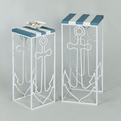 Touch of Class Anchor Nesting Pedestal Tables Blue Set of Two, Set of Two, Blue