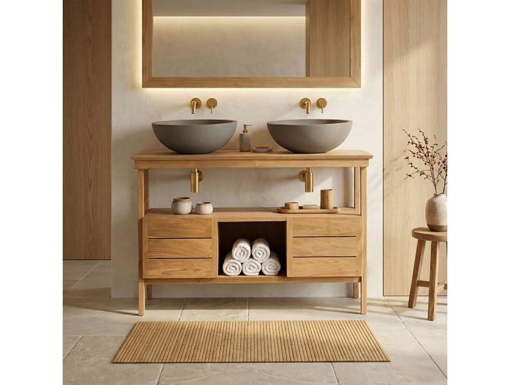 Meuble sous vasque en teck massif 120 cm - Nandini