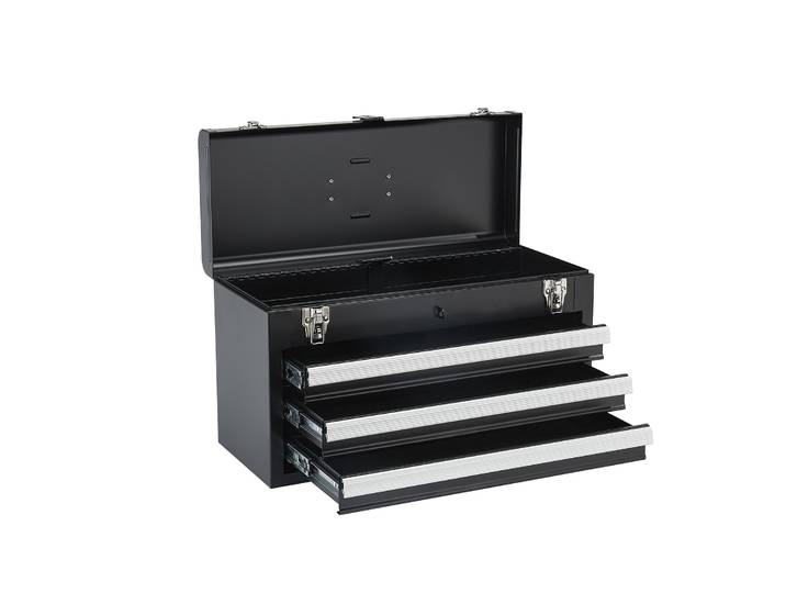 SucceBuy Boîte à outils en métal à 3 tiroirs de 20 pouces, coffre à outils noir/rouge avec doublures EVA, organisateur d'outils multifonction pour garage et atelier