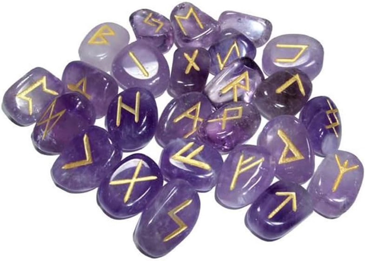 Runen Stenen Set met Oude Symbolen van Paarse Amethist Natuursteen, 5-35 cm