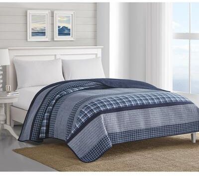 Nautica Adelson Tattersall Plaid Reversible Lightweight Cotton Quilt, Navy Blue