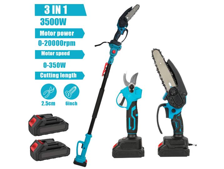 Scie à chaîne électrique télescopique 3 en 1, 3500W, outil d'élagage pour branches hautes, pour batterie Makita