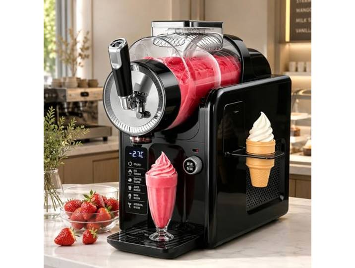 AUTUMFLATGAO Slush-EIS-Maschine 2 in 1, Slushie Maker & Eismaschine 2 L Mit Softeis-Funktion, Selbstreinigung, 5 Programmen Und Digitalem Touchpanel Für Zuhause, Partys, Bars Und Kleine Cafés Black
