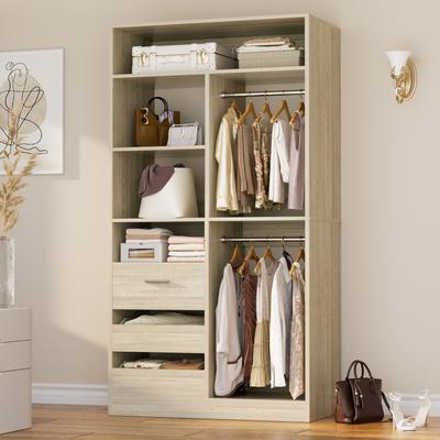 Rackcog "Qvella 36"" Freestanding Closet System With 3 Drawers and 2 Hanging Rods,Multi-Purpose Wardrobe Closet Rack"
