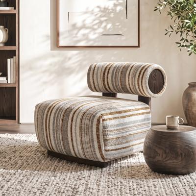 Furniture of America Premier Cora Modern Linen Stripe Upholstered Solid Wood Accent Chair with Floating Bolster Backrest
