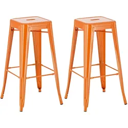 Décoshop26 - Set aus 2 Barhockern aus Metall im Industriestil mit orangefarbener Fußstütze TDB10120