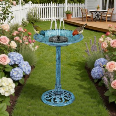 "Javlergo 28"" Pedestal Outdoor Bird Bath with Solar Powered Fountain for Outside Vintage Bronze Polyresin Lightweight"