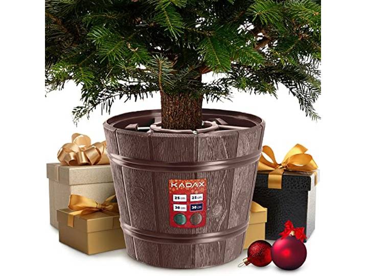 KADAX Support pour sapin de Noël\, en plastique\, disponible en deux versions de couleur\, support en plastique pour un sapin de Noël\, hauteur de l'arbre jusqu'à 280 cm/marron