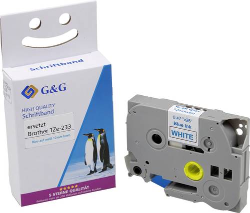 G&G BB-B-G-233 Kompatibel ersetzt Brother TZe-233 Bandfarbe: Weiß Schriftfarbe: Blau 12mm 8m