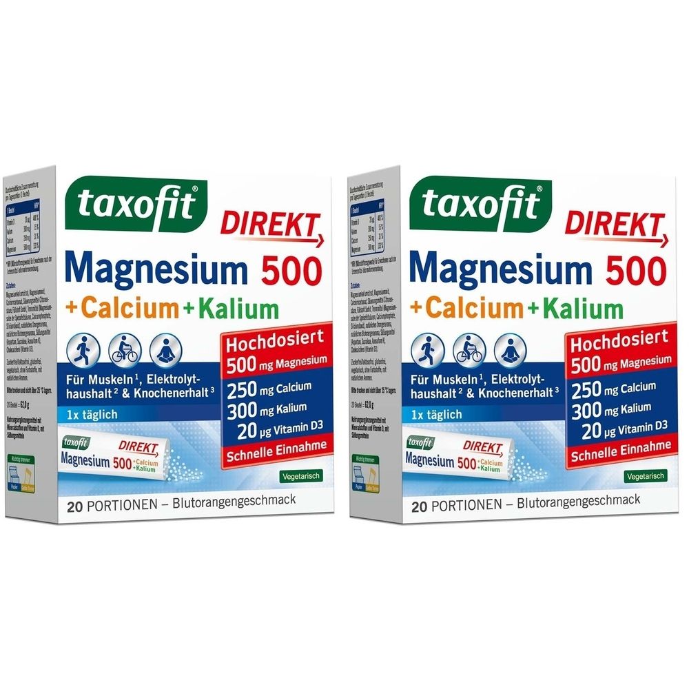 Taxofit Magnesium 500+Calcium+Kalium Direkt Gran. 2x 2x20 St Granulat