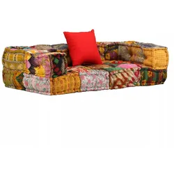 Décoshop26 - Modulare Bodenkissen-Poufs 2-Sitzer-Stoff-Chaiselongue in Patchwork-Stoff DEC021231 DEC021231