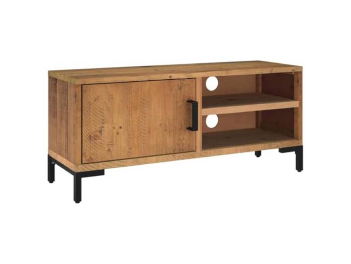 PUGYNBK TV-Möbel aus massivem Kiefernholz, Braun, 90 x 30 x 40 cm 3 Fächer, staubdichte Tür, Vintage-Industrie-Regal, robuster Deckel
