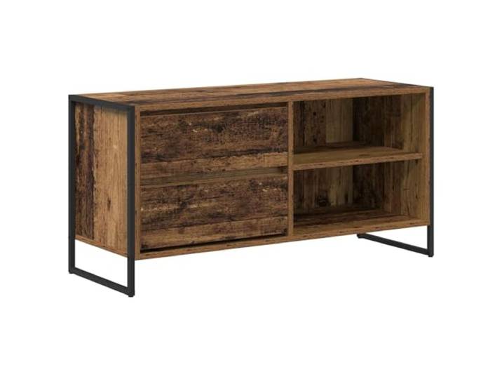 KGFHERENB TV-Schrank 100x36x49,5 cm Fernsehtisch Altholz-Optik Industrieller TV-Ständer mit Schublade und Metallbeinen, passend für Wohnzimmer oder Schlafzimmer.