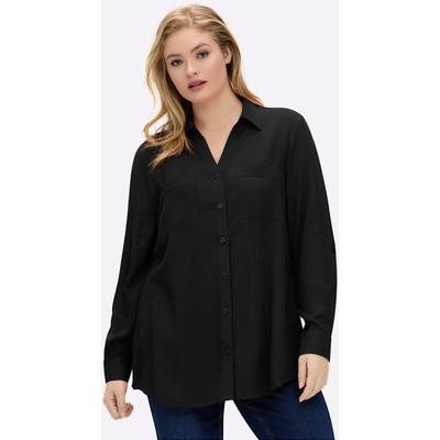 Langarmbluse SHEEGO, Damen, Gr. 48, schwarz, 100% Viskose, unifarben, V-Ausschnitt, Blusen