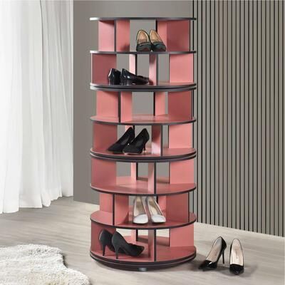 InRoom Designs 7-Tier Rotating Shoe Rack with Open Storage Cubbies, Round Freestanding Display Shelves and Space-Saving Design