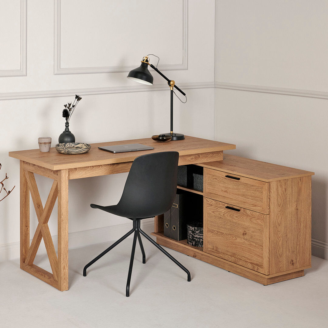 Fernleaf Epping Modular L-Shaped Computer Desk Montana Oak 75cm H X 150cm W X 119.2cm D