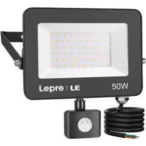 Lepro LED-Außenstrahler IP65 wasserdicht, 50 W / 4.250 Lumen, tageslichtweiß, 230 V, mit Bewegungsmelder
