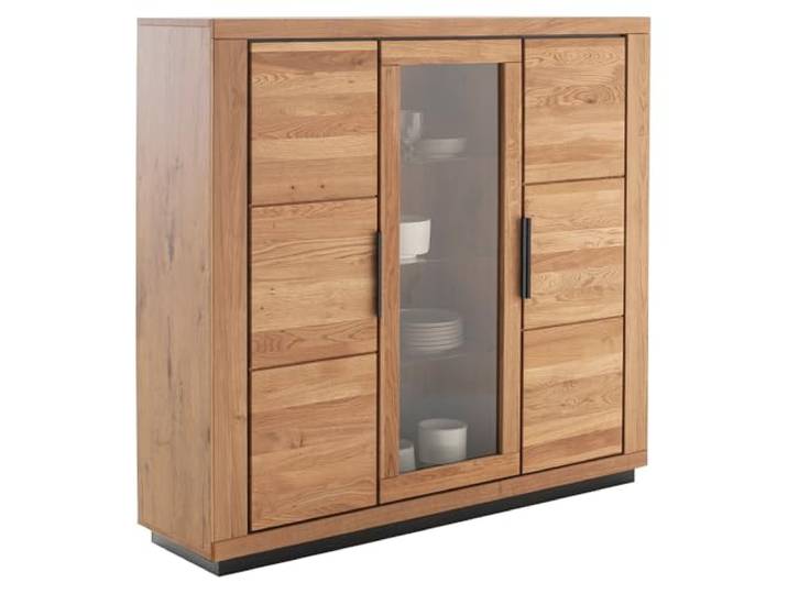 Highboard Vitrinenschrank in Eiche teilmassiv, Fronten Massivholz/Echtholz