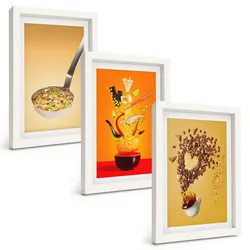 BILDER SET 3er Set - 20x30 cm Weißer Rahmen - Küchenthemen