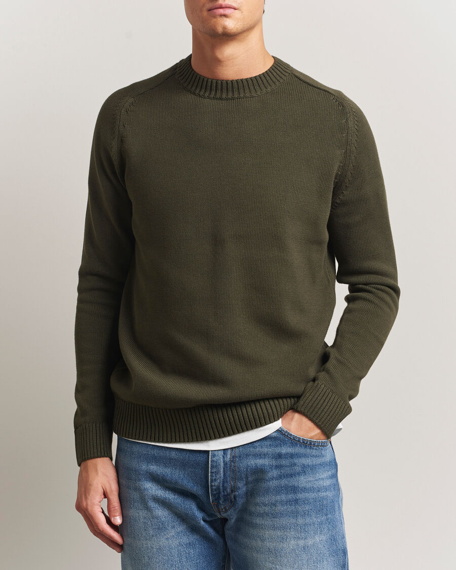 KnowledgeCotton Apparel Plain Knitted Cotton Crewneck Forest Night men L Grøn