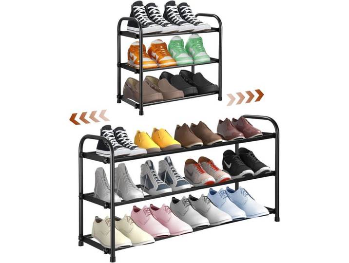 Extendable Shoe Rack Adjustable Metal Shoe Rack 45-83 cm Black Shoe Storage for Entryway Living Room