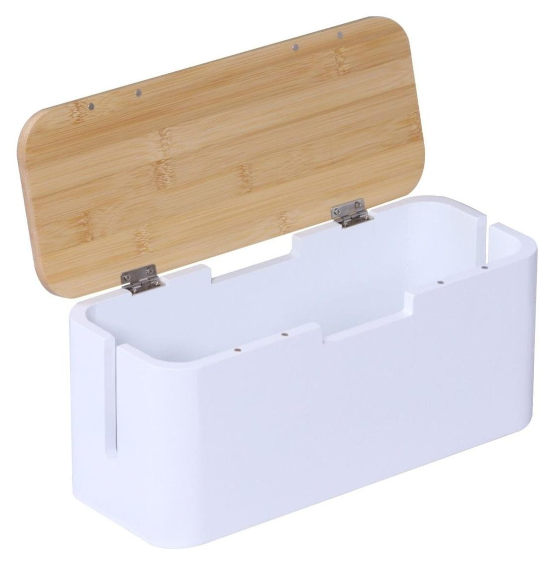 Northix Bamboe kabeldoos met 6 stopcontacten en magnetisch deksel
