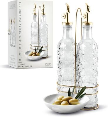 COOK WITH COLOR Glass Olive Oil Bottle Dispenser - 2 Pack- 17oz Oil and Vinegar Carafe Decanter