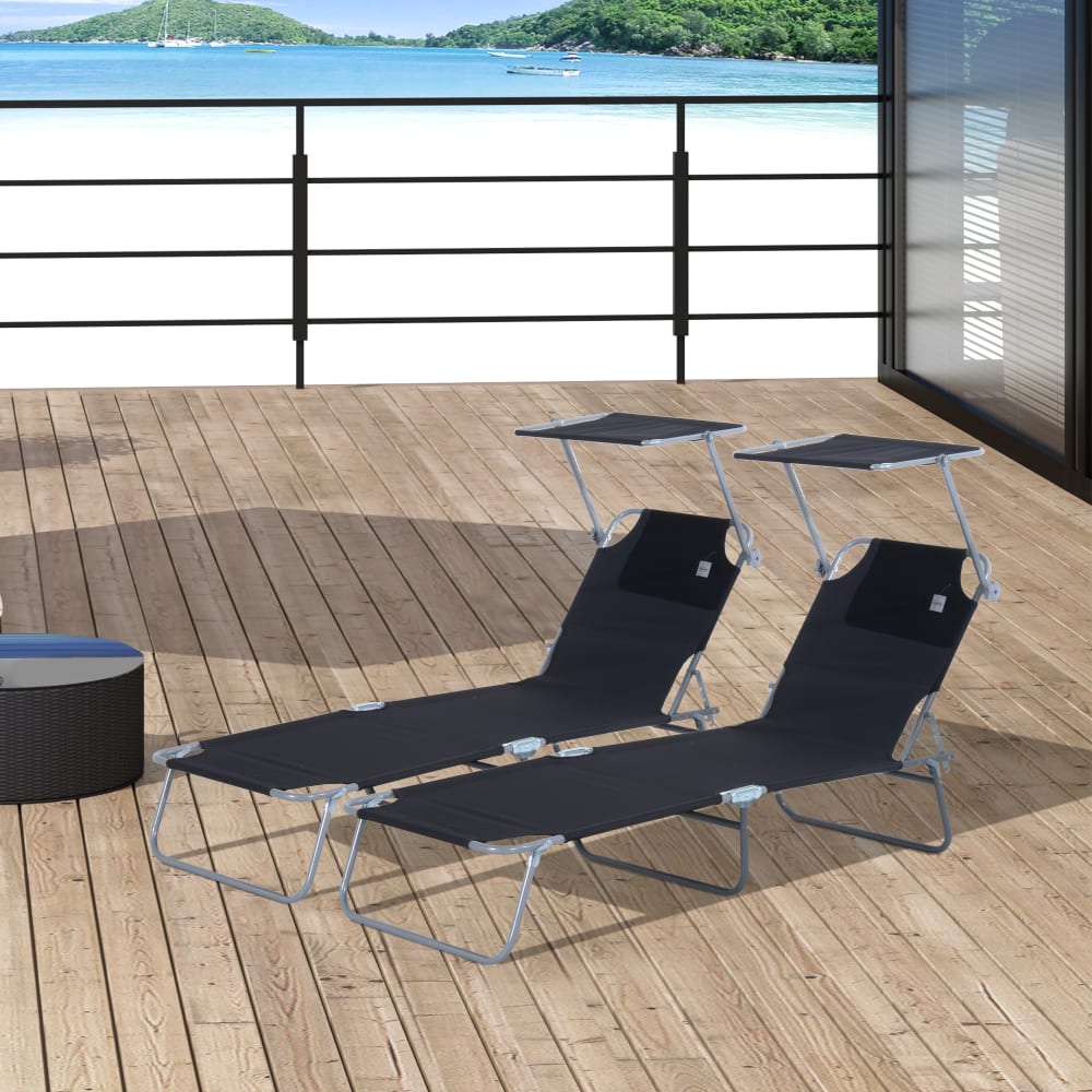 Outsunny Transat bain de soleil pliable dossier inclinable multi-position noir Noir 187x36x58cm