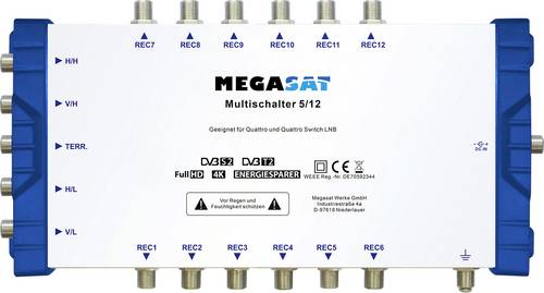 MegaSat 0600205 SAT Multischalter Eingänge (Multischalter): 5 (4 SAT/1 terrestrisch) Teilnehmer-Anzahl: 12