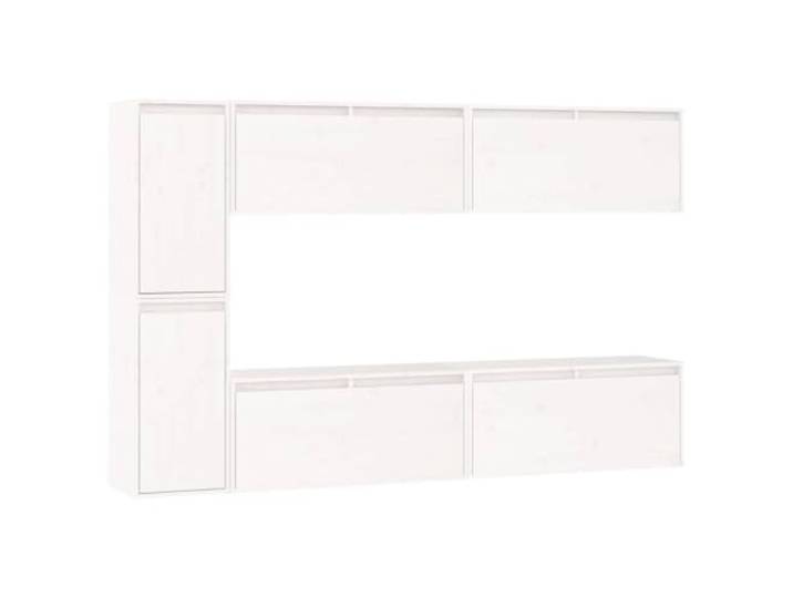 KGFHERENB TV Schrank Hängend 6er Set Weiß Massivholz Kiefer Schwebendes Wandschrank Set für Wohnzimmer und Schlafzimmer zur flexiblen Wandmontage mit vielseitigen Fächern.