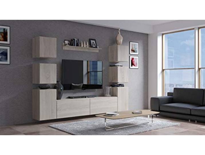 Furnitech Wohnwand Wohnzimmer Hängend Wohnwand Modern Wohnzimmer Schrankwand mit Regale und TV Schrank Wohnzimmer Möbel ohne LED (AN96-21B-HG1 1A)