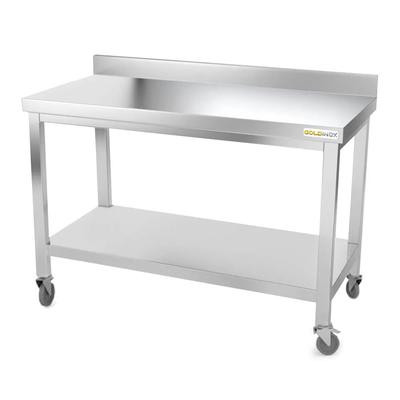 Arbeitstisch aus Edelstahl 1600 x 600 mm auf PREMIUM-Rollen / GOLDINOX. GOLDINOX
