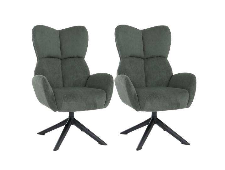 2er-Set Esszimmerstuhl HWC-Q54, Relaxstuhl Loungestuhl Polsterstuhl, drehbar Metall Cord (320g/m²) Grün