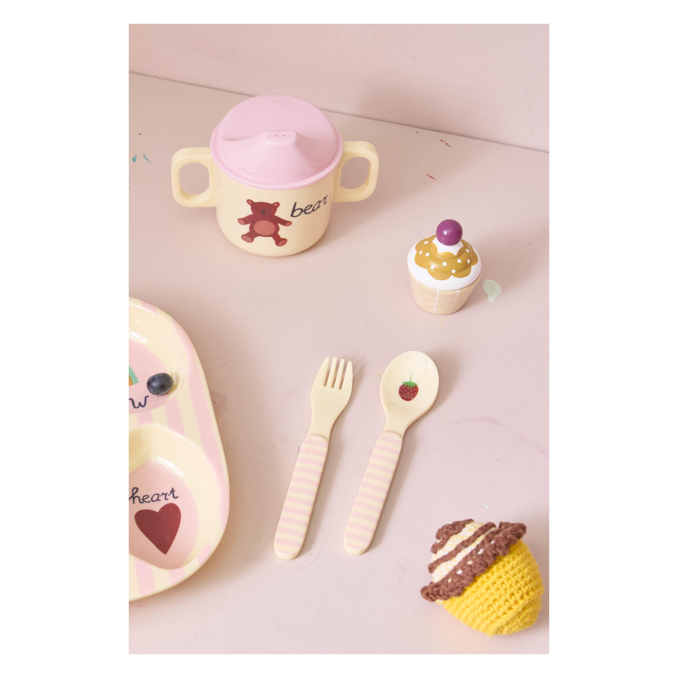 Rice - Kids Melamine Spoon and Fork - Pink ABC Print - Child-Friendly Size (BABSF-2ZABCI)