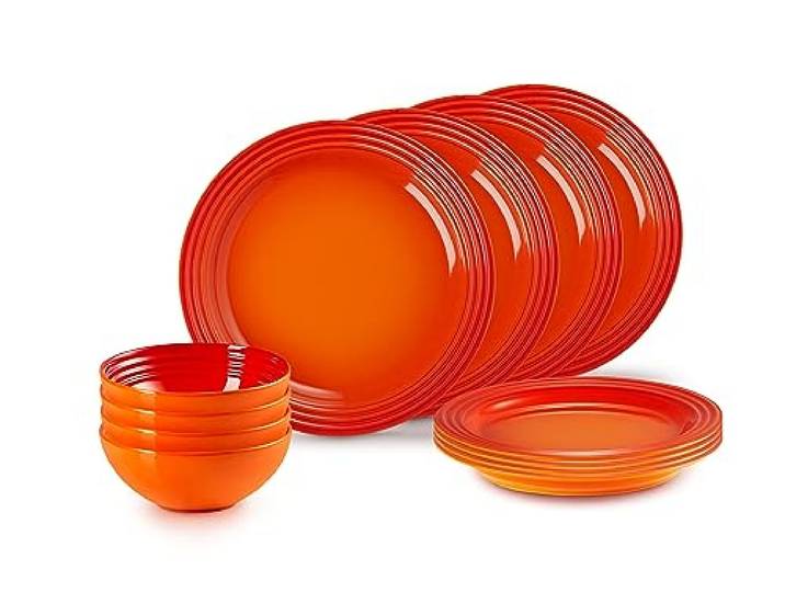 Le Creuset 12-teiliges Geschirrset aus Steinzeug, Ofenrot, 79351000907081